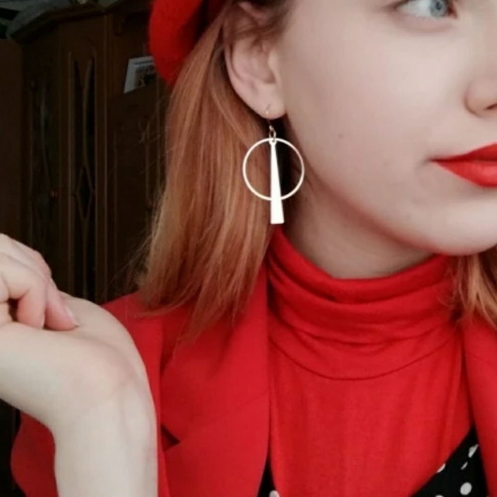 🔴Geometrical Silver Dangle Earrings - Picture 3 of 6